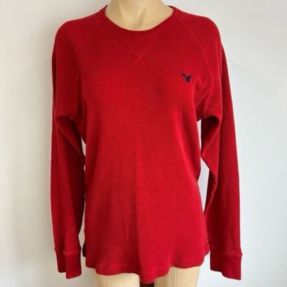 Vintage AEO American Eagle Outfitters Long Sleeve Waffle Red Crewneck Cut Mens L